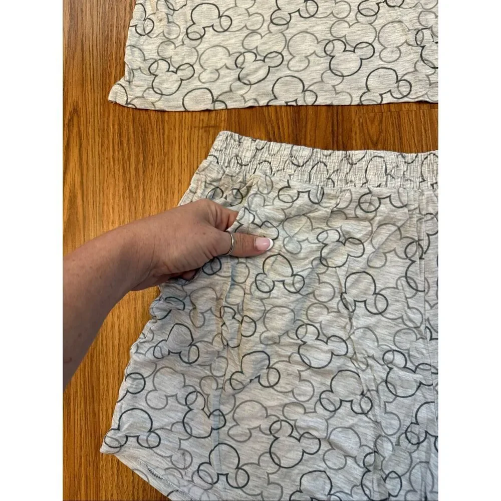 Disney Women's Mickey Mouse Heather T-Shirt Shorts Pajama Set Gray Large - Picture 2 of 12
